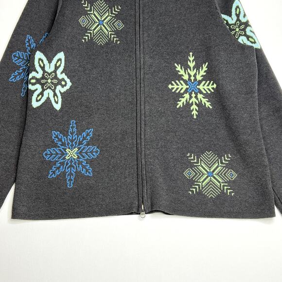 Eddie Bauer Long Sleeve Snowflake Alpine Full Zip Cardigan Sweater Gray Women XL - Picture 3 of 11